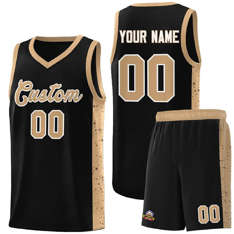 Lightweight basketball jersey for summer games-Custom Black Old Gold-White Side Splash Sports Uniform Basketball Jersey