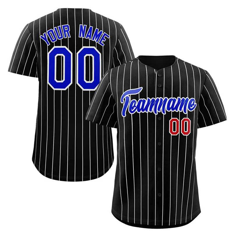 Baseball jersey with moisture-wicking technology for athletes-Custom Black Royal-White Stripe Fashion Authentic Baseball Jersey