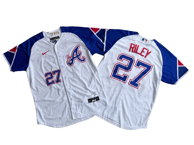 Custom home or away baseball jersey for teams-Men's Atlanta Braves Ronald 27# Austin Riley  White City Connect Limited Player Jersey