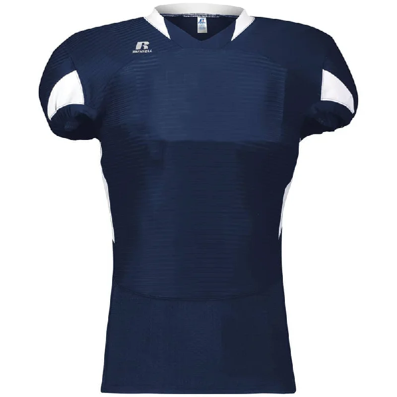 Lightweight rugby jerseys for training drills-Russell Waist Length Navy-White Football Jersey