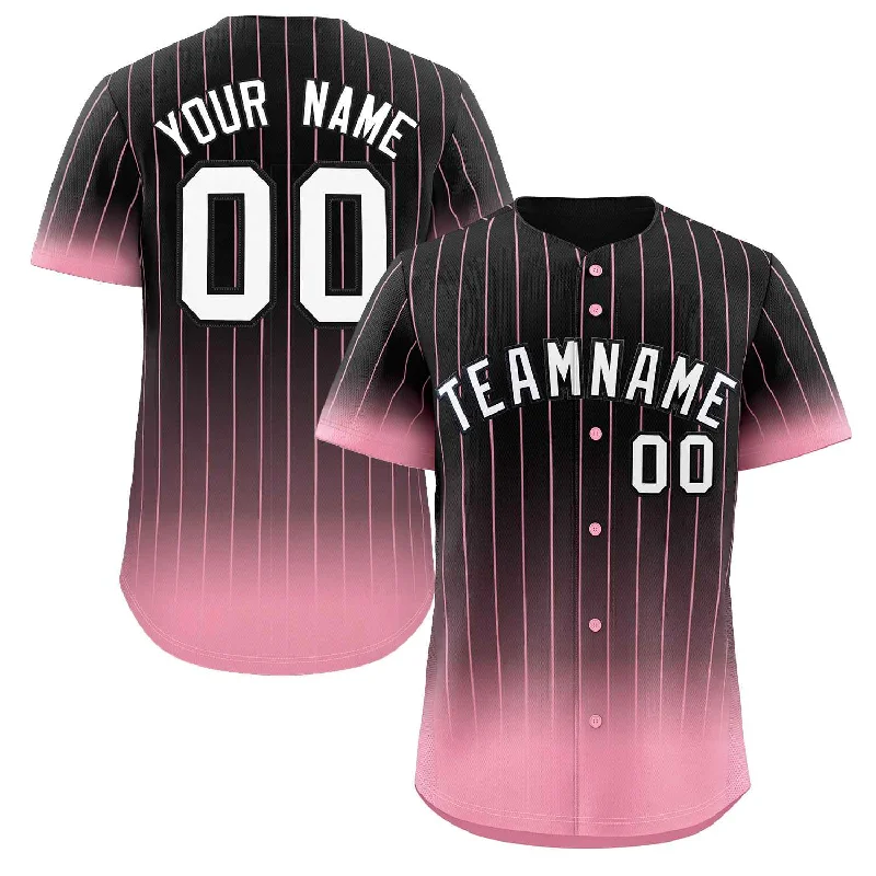 Baseball jersey with bold team logos and symbols-Custom Black Pink-White Gradient Stripe Fashion Authentic Baseball Jersey