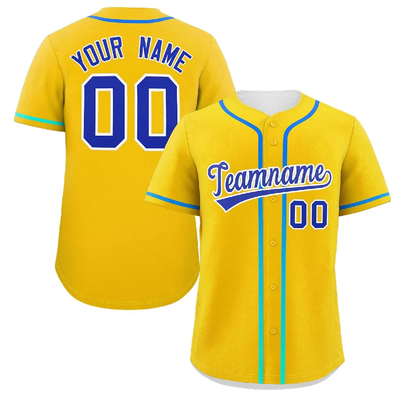 Full-button baseball jersey for traditional style-Custom Gold Royal Personalized Gradient Ribbed Design Authentic Baseball Jersey