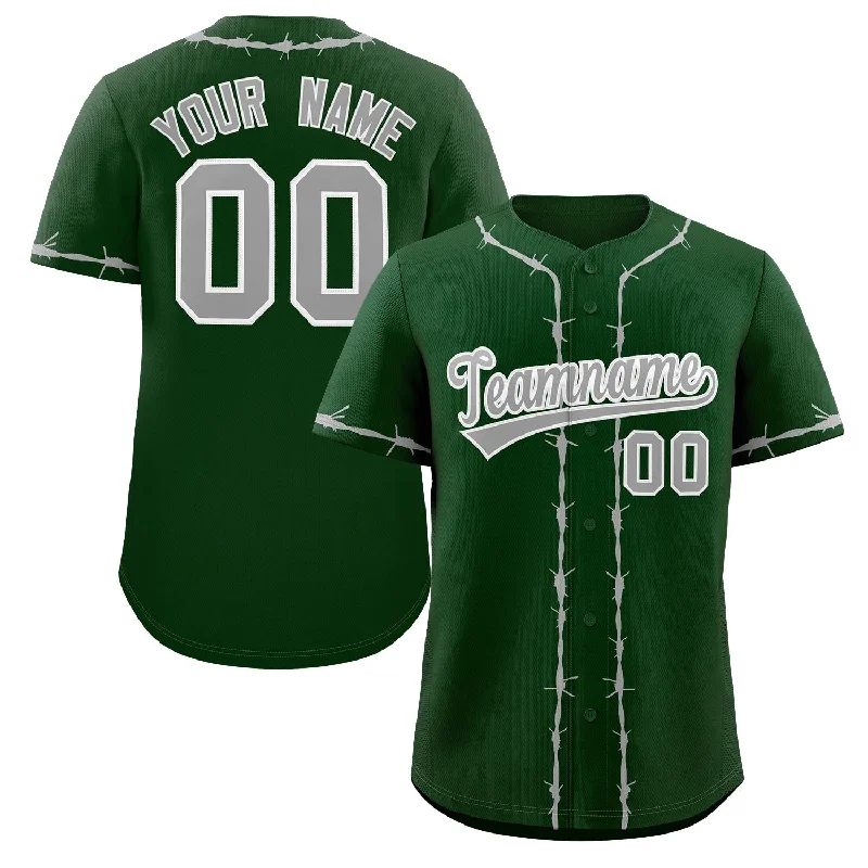 Personalized baseball jersey for youth leagues and academies-Custom Green Gray Thorns Ribbed Classic Style Authentic Baseball Jersey