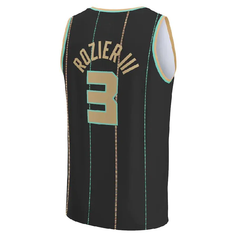 Personalized basketball jersey with team mascot logo-C.Hornets #3 Terry Rozier III Fanatics Branded Fastbreak Jersey City Edition Black Stitched American Basketball Jersey