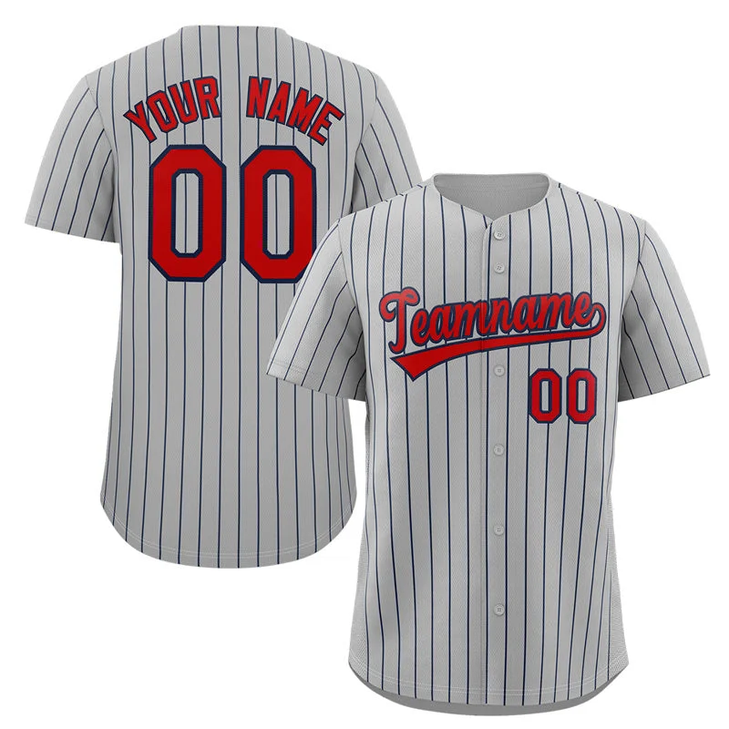 Custom baseball jersey for amateur leagues-Custom Gray Red-Navy Stripe Fashion Authentic Baseball Jersey