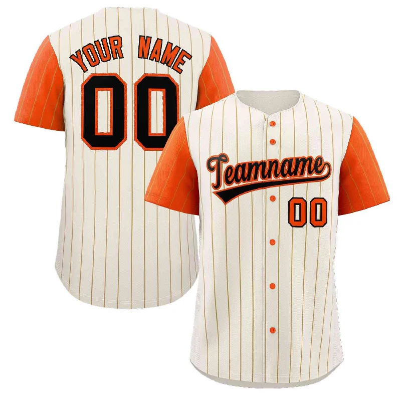 Baseball jersey with contrast stitching and piping-Custom Cream Black-Orange Stripe Fashion Raglan Sleeves Authentic Baseball Jersey