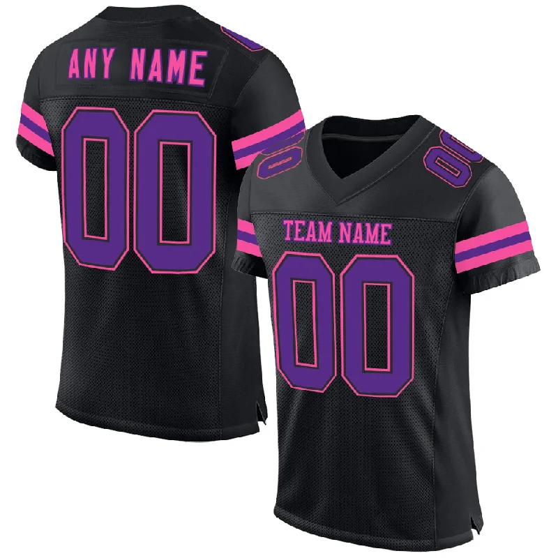 Custom soccer jersey with player name and number-Custom Black Purple-Pink Mesh Authentic Football Jersey