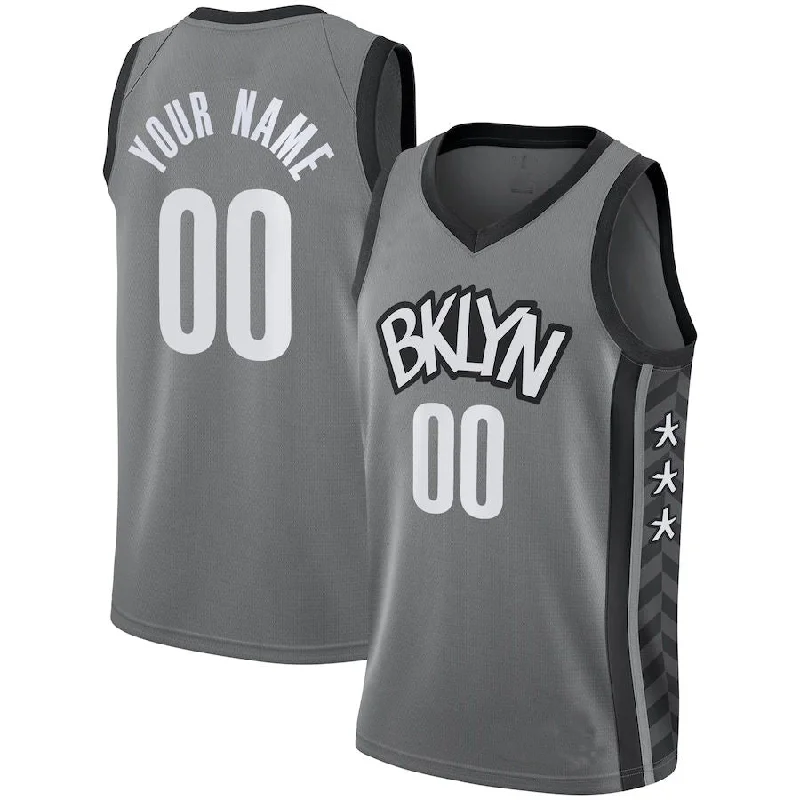 Custom basketball jersey with embroidered player names-Custom B.Nets Jordan Brand Swingman Jersey Statement Edition Gray American Stitched Basketball Jersey