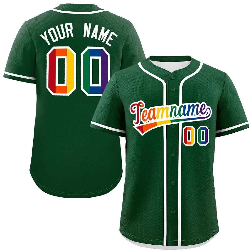 Team baseball jersey with extra padding for protection-Custom Green LGBT Rainbow For Pride Month Classic Style Authentic Baseball Jersey