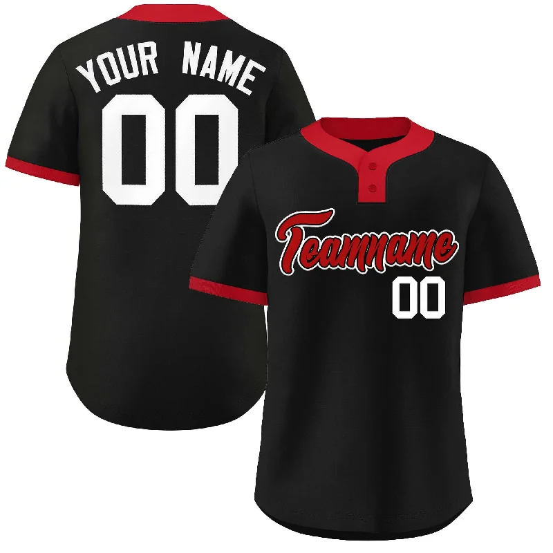 Baseball jersey with stretchable fabric for better movement-Custom Black Red-White Classic Style Authentic Two-Button Baseball Jersey