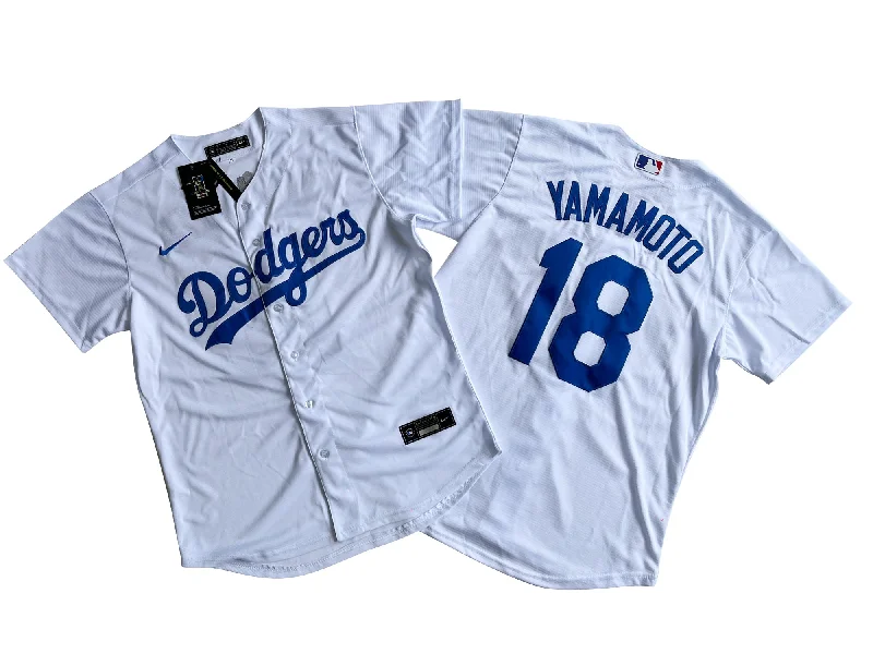 Personalized baseball jersey for sports clubs-Los Angeles Dodgers 18# Yoshinobu Yamamoto White Player Jersey