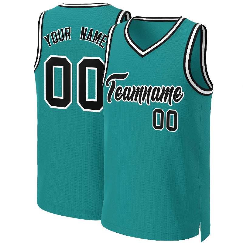 Custom basketball jersey with printed numbers for fan merch-Custom Teal Black-White Classic Tops Basketball Jersey