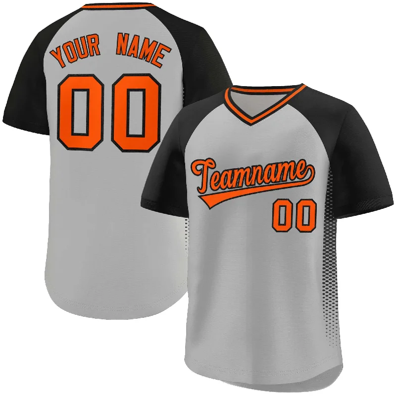 Baseball jersey with full-sleeve design for colder weather-Custom Gray Black Raglan Sleeves Side Spot Authentic Pullover Baseball Jersey