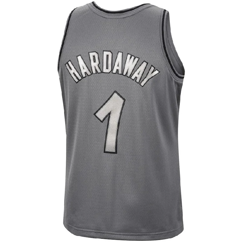 Basketball jersey with bold lettering for fans-O.Magic #1 Penny Hardaway Mitchell & Ness Hardwood Classics Retired Player 1994-95 Metal Works Swingman Jersey Charcoal Stitched American Basketball Jersey