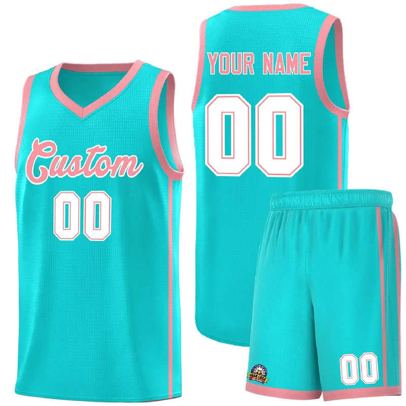 Basketball jersey with mesh side panels for airflow-Custom Aqua Light Pink-White Side Two Bars Sports Uniform Basketball Jersey