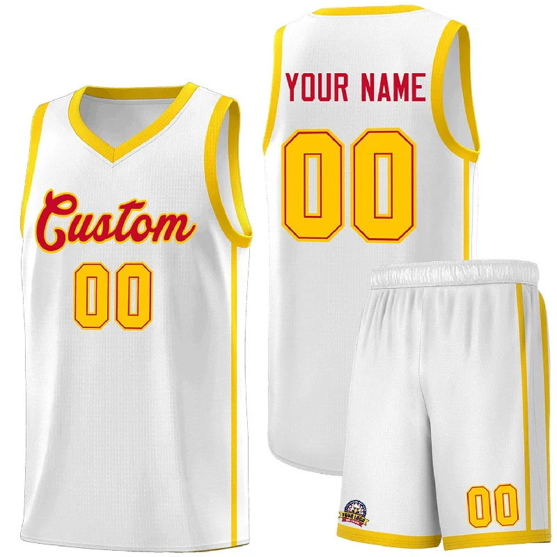 Custom basketball jersey for college basketball teams-Custom White Red-Gold Side Two Bars Sports Uniform Basketball Jersey