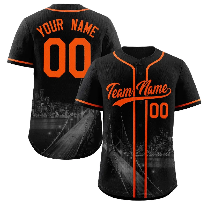 Custom baseball jerseys for corporate teams-Custom Black Orange-Black San Francisco City Connect Baseball Jersey