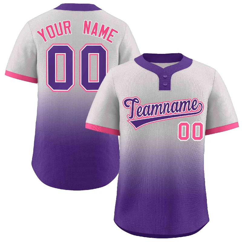 Baseball jersey with moisture-wicking technology for athletes-Custom Gray Purple Purple-White Gradient Fashion Authentic Two-Button Baseball Jersey