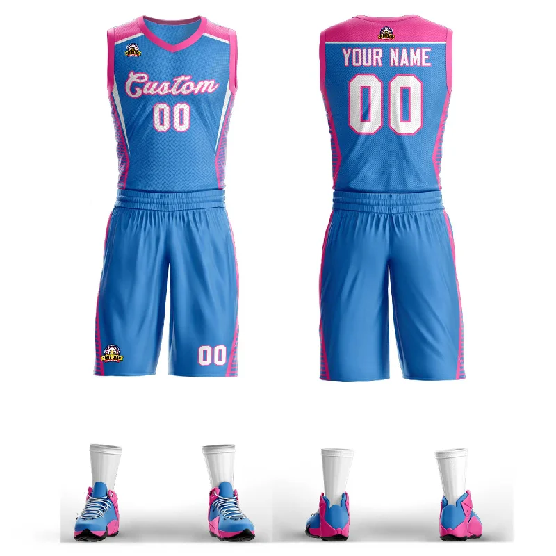 Custom basketball jersey for alumni sports teams-Custom Powder Blue White-Pink Classic Sets Mesh Basketball Jersey