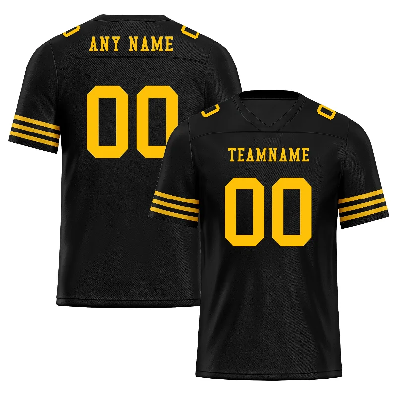 Soccer jersey for school and college teams-Custom Black Yellow Striped Sleeves Personalized Authentic Football Jersey FBJ02-D06040