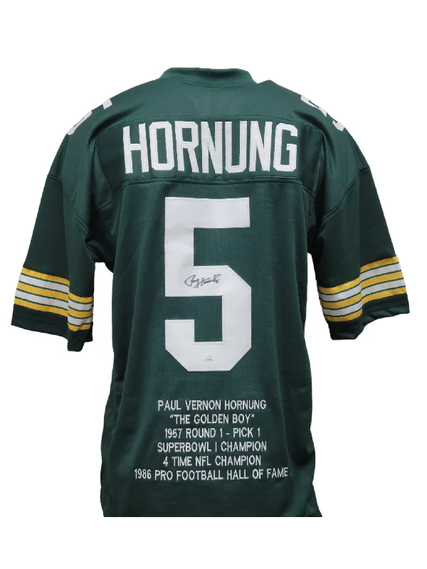 Custom soccer jersey for custom graphics and designs-Paul Hornung Signed Custom Green Football Jersey