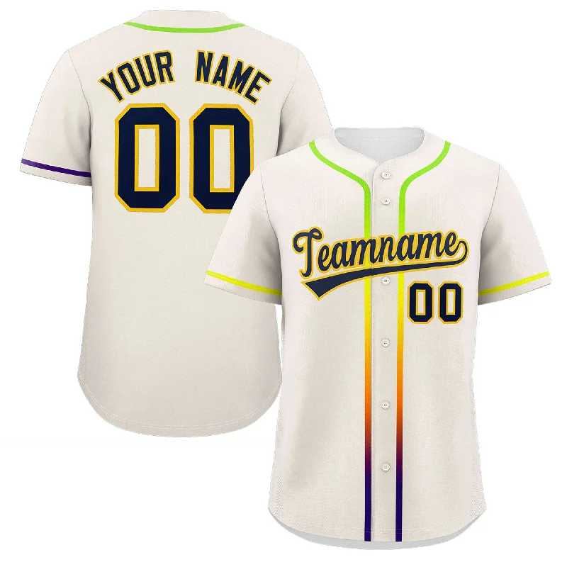 Personalized baseball jersey for youth leagues and academies-Custom Cream Navy Personalized Gradient Ribbed Design Authentic Baseball Jersey