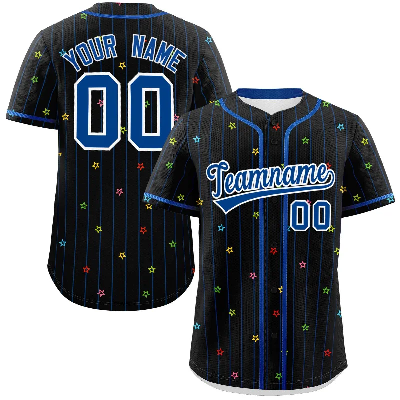 Baseball jersey with breathable mesh fabric-Custom Black Royal Stripe Fashion Personalized Star Pattern Authentic Baseball Jersey