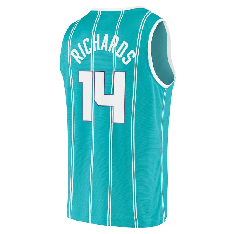 Personalized basketball jersey for kids-C.Hornets #14 Nick Richards Fanatics Branded 2020-21 Fast Break Replica Jersey Icon Edition Teal Stitched American Basketball Jersey