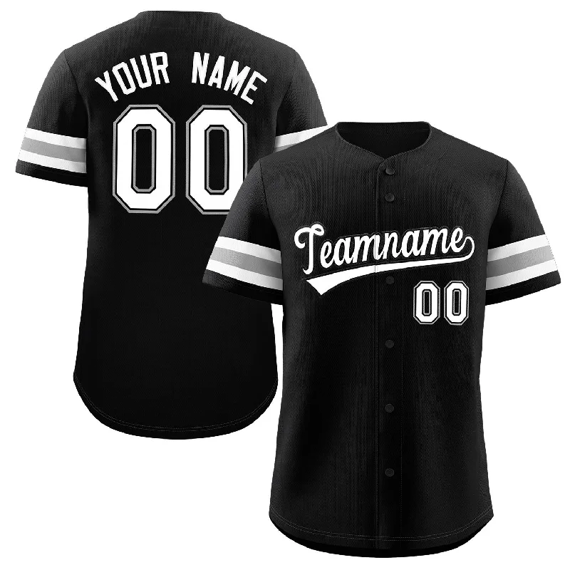 Baseball jersey with stitched lettering and numbers-Custom Black White-Black Classic Style Authentic Baseball Jersey