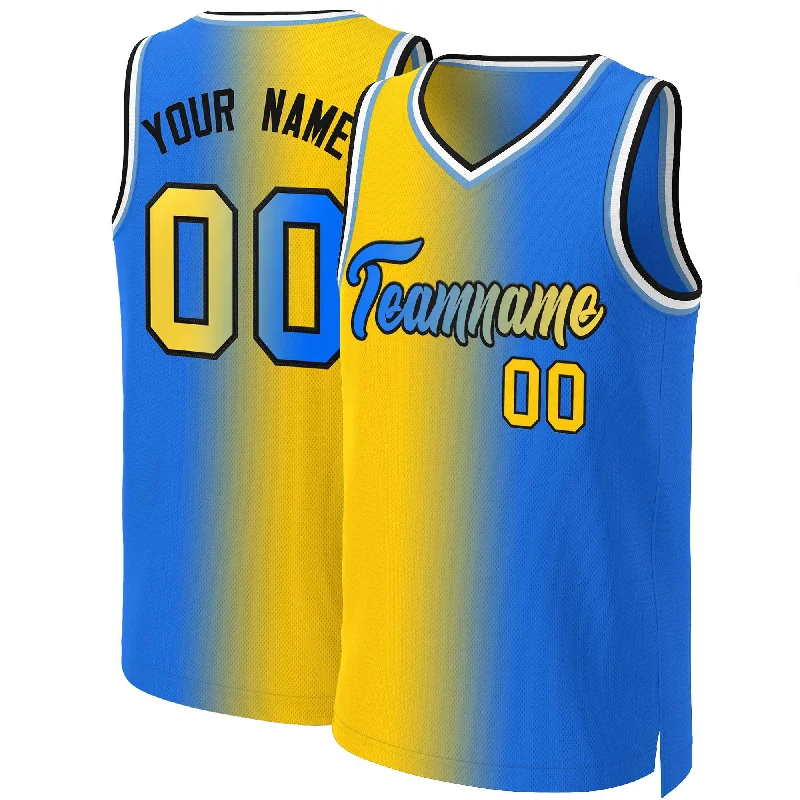 Custom basketball jersey with mesh panels for breathability-Custom Yellow Blue-Black Gradient Fashion Tops Basketball Jersey