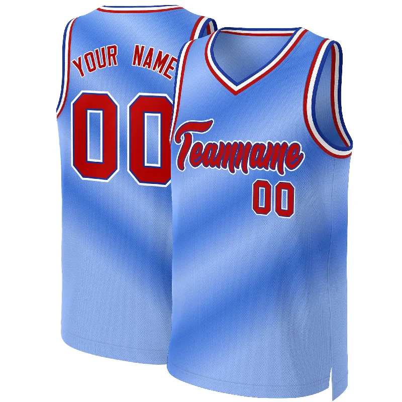 Personalized basketball jersey with team logos and slogans-Custom Light Blue Red-Royal Gradient Fashion Tops Basketball Jersey