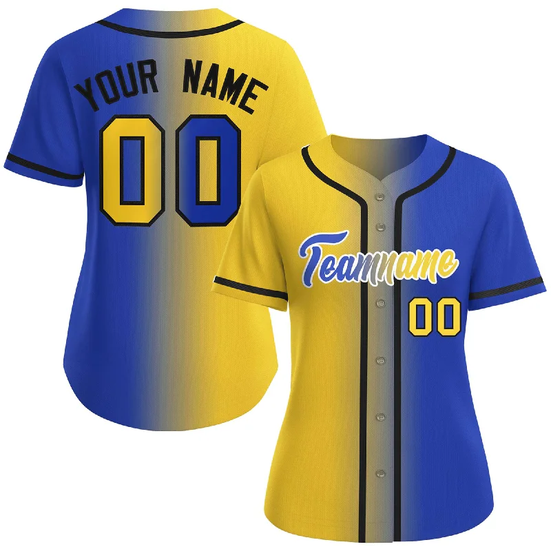 Baseball jersey for youth leagues and tournaments-Custom Gold Royal-White Gradient Fashion Baseball Jersey For Women