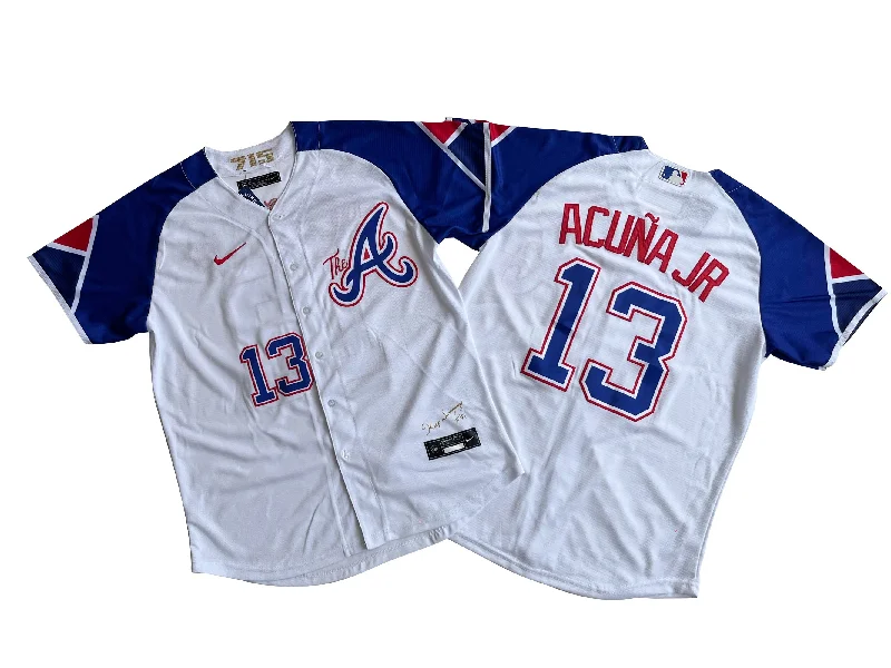 Baseball jersey with moisture-wicking technology-Men's Atlanta Braves Ronald 13# Acua Jr.  White City Connect Limited Player Jersey