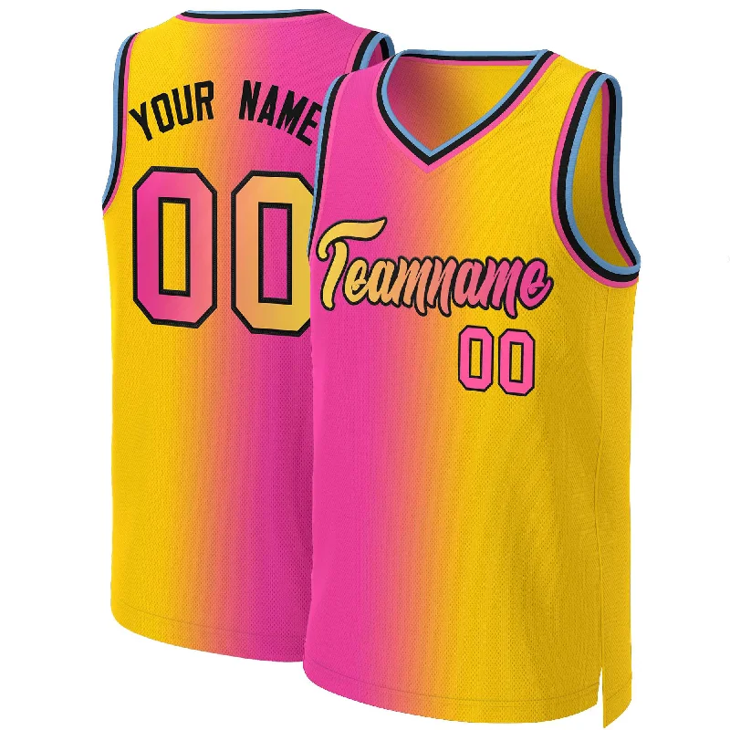 Basketball jersey with mesh side panels for airflow-Custom Pink Yellow-Black Gradient Fashion Tops Basketball Jersey