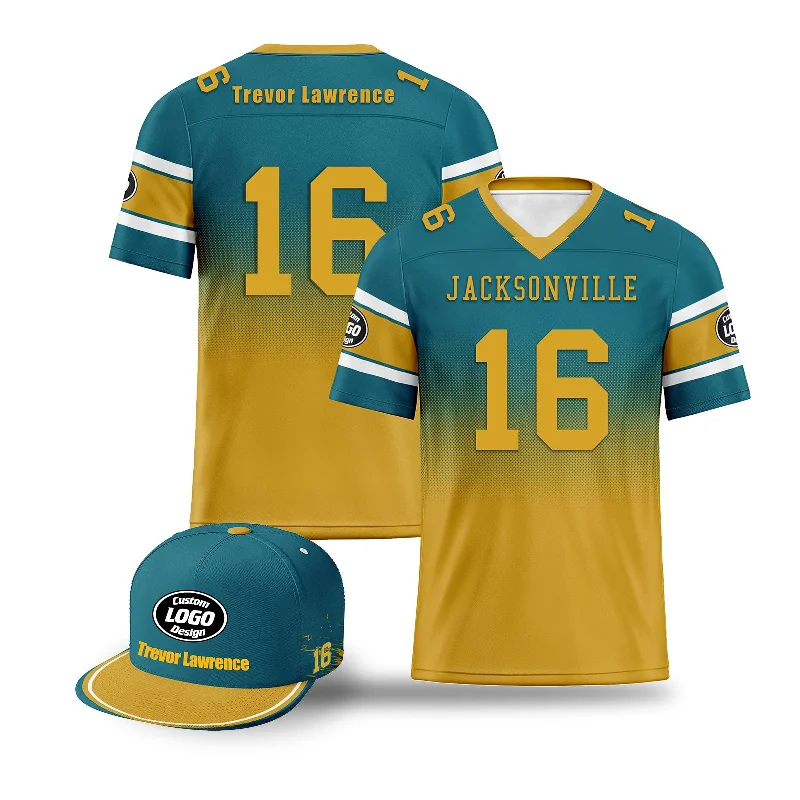 Soccer jersey with quick-dry material for comfort-Custom Green Yellow Jacksonville Football Jersey and Hat Combo Offer Personalized Combo ZH-D020326-16