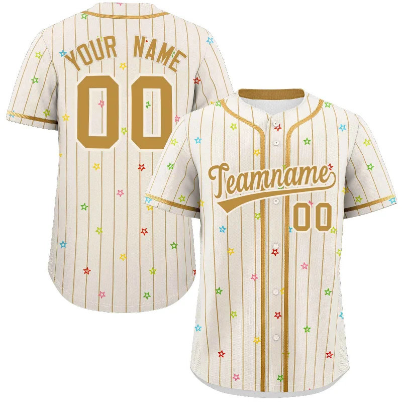 Custom baseball jersey for major league fan collections-Custom Cream Old Gold Stripe Fashion Personalized Star Pattern Authentic Baseball Jersey