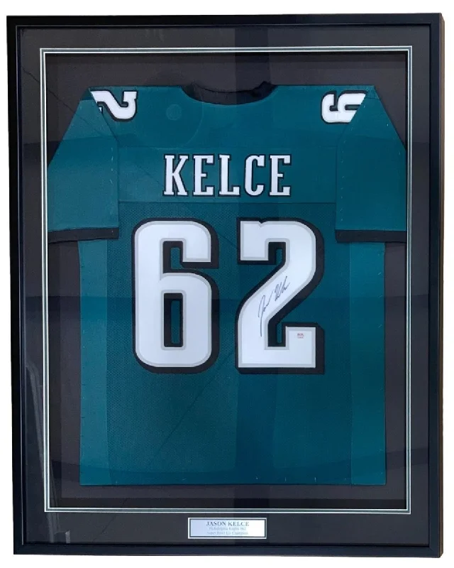 Soccer jersey with unique prints for casual wear-Jason Kelce Philadelphia Signed Framed Green Football Jersey PSA ITP Hologram