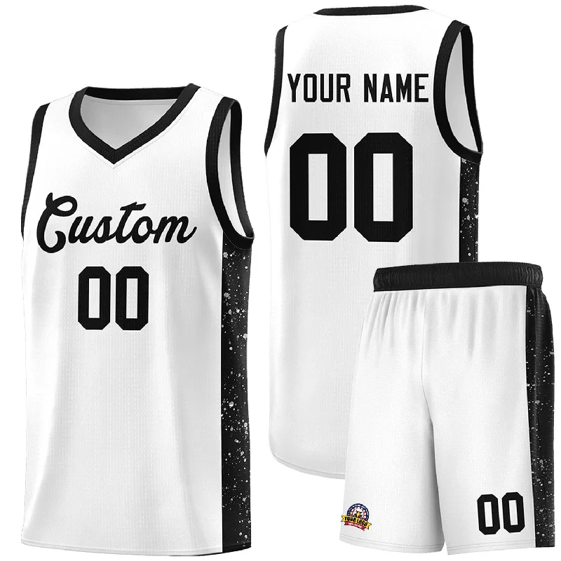 Basketball jersey for high-performance players with added comfort-Custom White Black Side Splash Sports Uniform Basketball Jersey