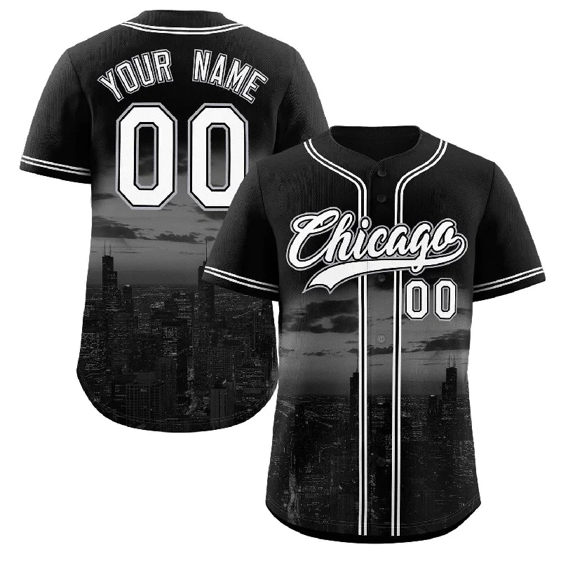 Custom baseball jersey for team players-Custom Black White-Black Chicago City Connect Baseball Jersey