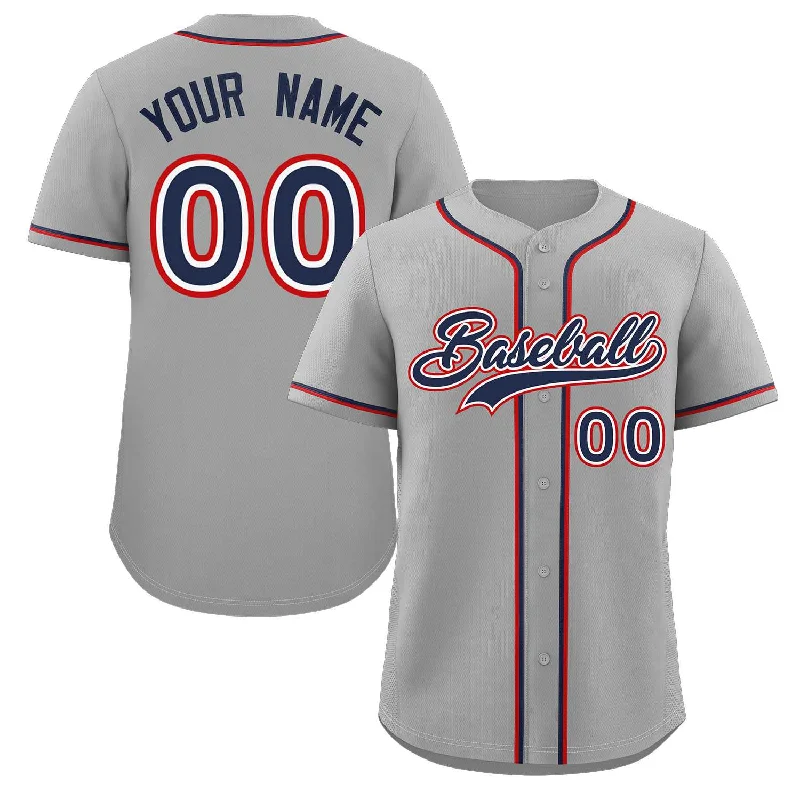 Baseball jersey with player name and team number-Custom Gray Navy-White Classic Style Authentic Baseball Jersey