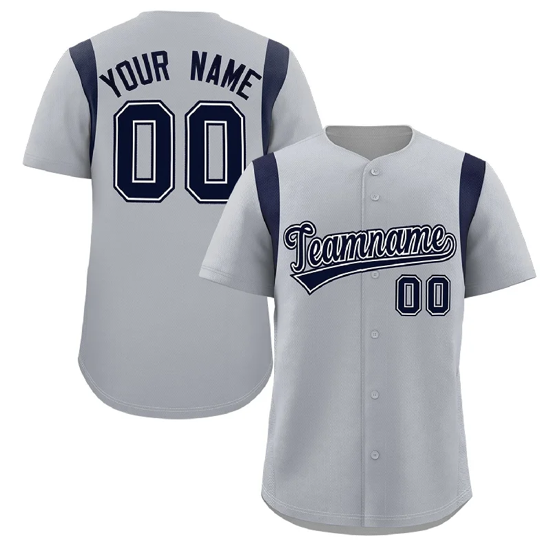 Baseball jersey with moisture-wicking technology-Custom Gray Navy Classic Style Personalized Full Button Authentic Baseball Jersey