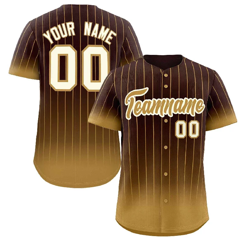 Custom baseball jersey for high school teams-Custom Brown Old Gold-Cream Gradient Stripe Fashion Authentic Baseball Jersey