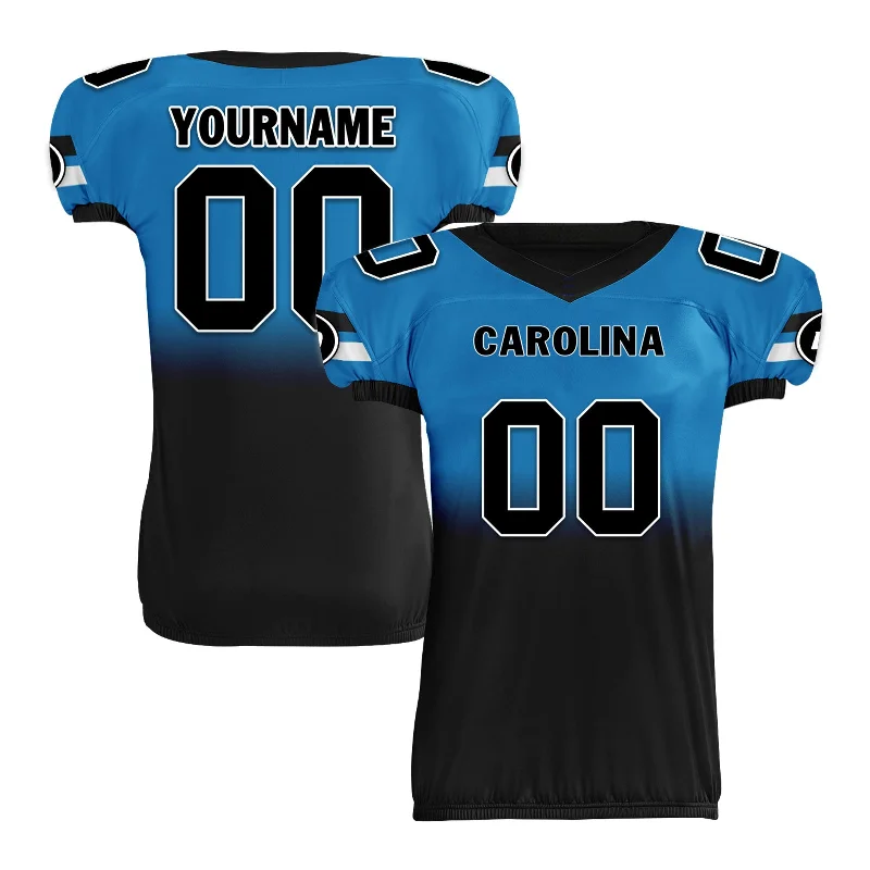 Rugby jersey for fitness and conditioning camps-Custom Blue Black Fade Fashion Carolina High-Performance American Football Jersey FBJ06-D020252-5