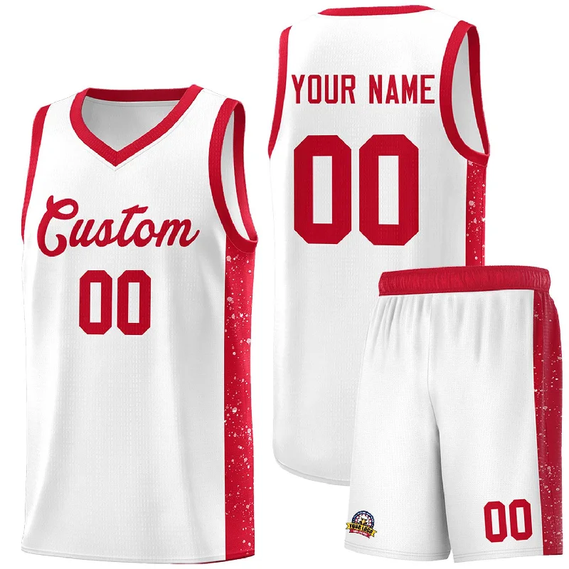 Personalized basketball jersey for end-of-season gifts-Custom White Red Side Splash Sports Uniform Basketball Jersey