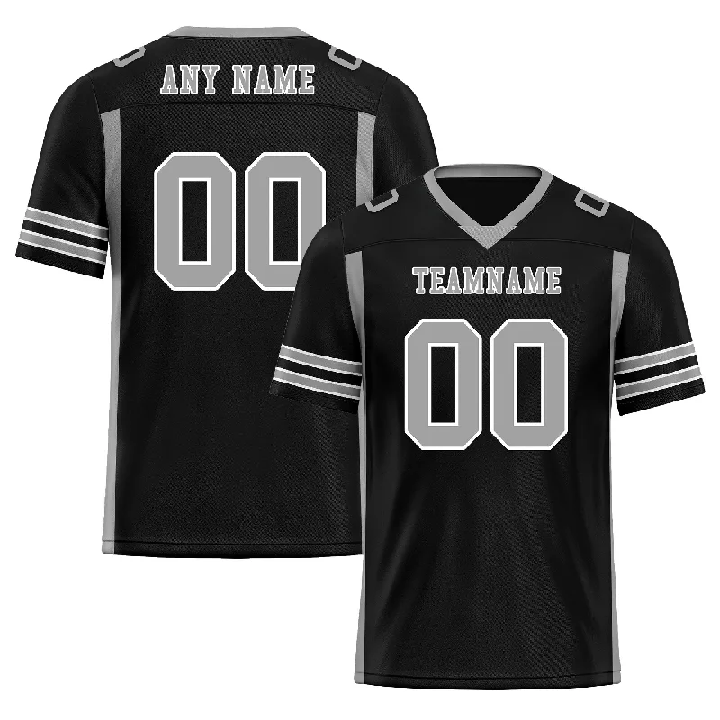 Personalized soccer jersey with retro design elements-Custom Black Gray Striped Sleeves Personalized Authentic Football Jersey FBJ02-D06076