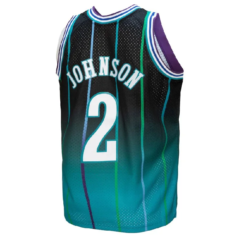 Basketball jersey with long sleeves for colder weather-C.Hornets #2 Larry Johnson Mitchell & Ness 1992-93 Hardwood Classics Fadeaway Swingman Player Jersey Teal Black Stitched American Basketball Jersey