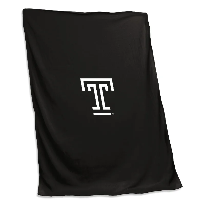 Team logo floor mats for entrance areas-Temple Black Screened Sweatshirt Blanket