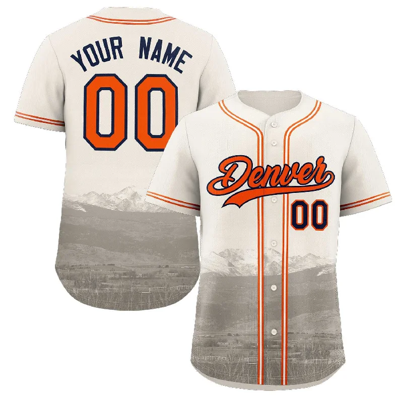 Personalized baseball jersey for sports clubs-Custom Cream Orange-Navy Denver City Connect Baseball Jersey