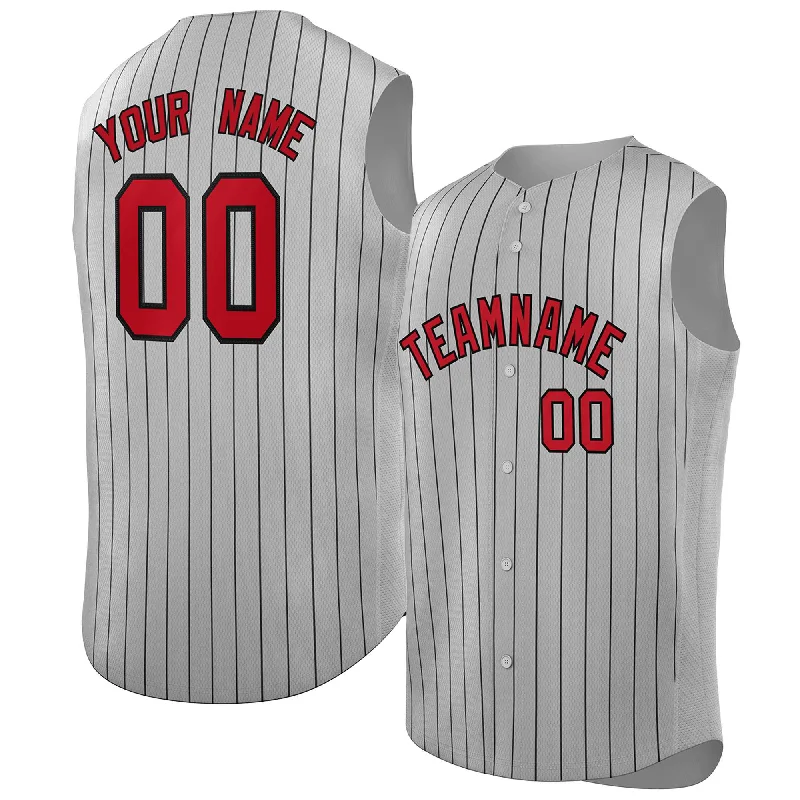 Baseball jersey for gym wear with modern style-Custom Gray Red-Black Sleeveless Stripe Fashion Baseball Jersey