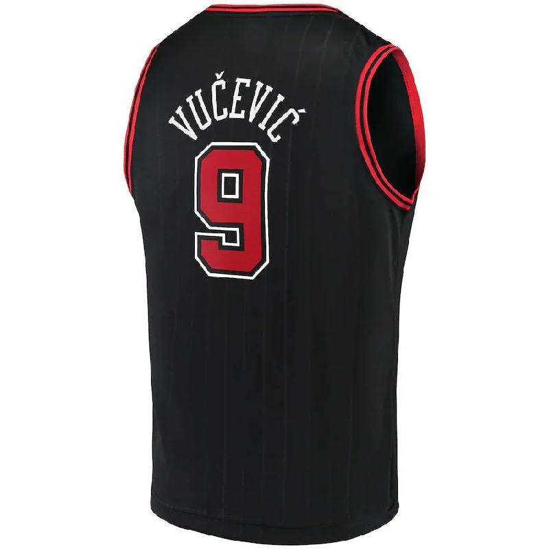 Basketball jersey with wide neck design for easy wear-C.Bulls #9 Nikola Vucevic Fanatics Branded 2022-23 Fast Break Replica Jersey Statement Edition Black Stitched American Basketball Jersey